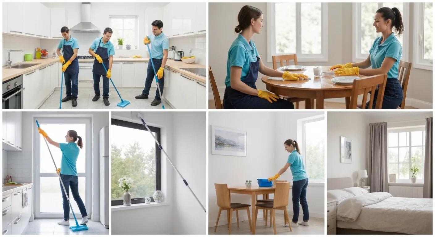 A collage showcasing various residential cleaning tasks performed by our professional cleaning team
